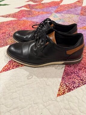 Men's Black Leather Dress Shoes with Tan Accent